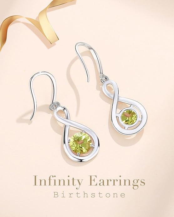 FANCIME Valentines Day Gift Dangle Drop Earrings 925 Sterling Silver Dainty Infinity Round Gemstone Birthstone Jewelry Birthday Gifts for Her Women