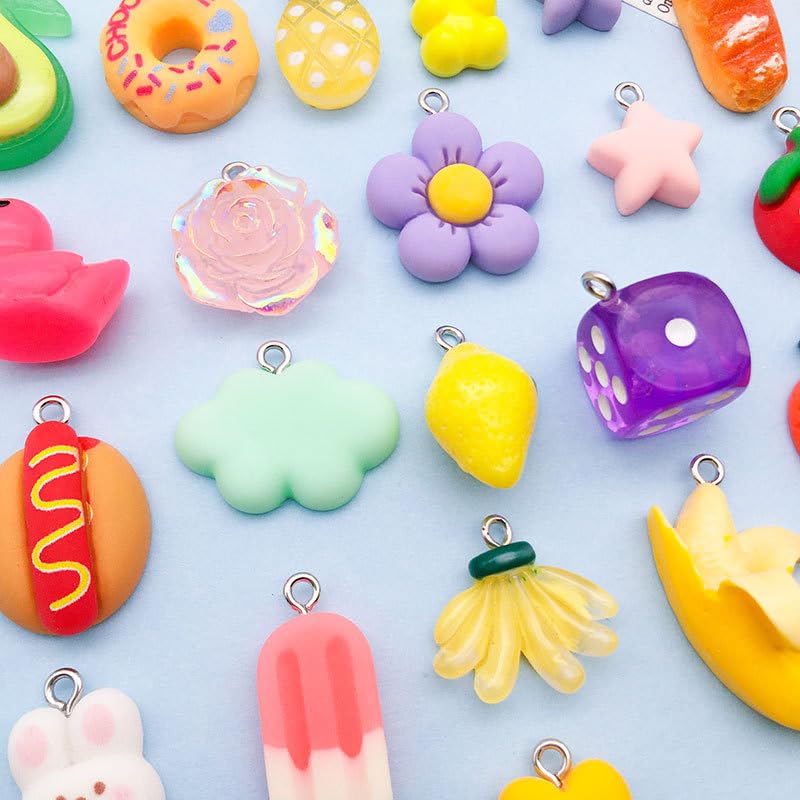Ximimark 40 pcs Mixed 10/20pcs Random Styles Colorful Resin Cute Imitation Animal Fruit Food Series Charms DIY Handmade Pendants For Necklace Bracelets Earrings Jewelry Making Findings