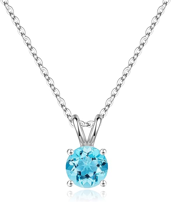 SMILEST Birthstone Necklace for Women Mom Wife, 1ct Sparkle Round Cut Birthstone Pendant 925 Sterling Silver Necklace Gifts for Women Mom Wife Friend
