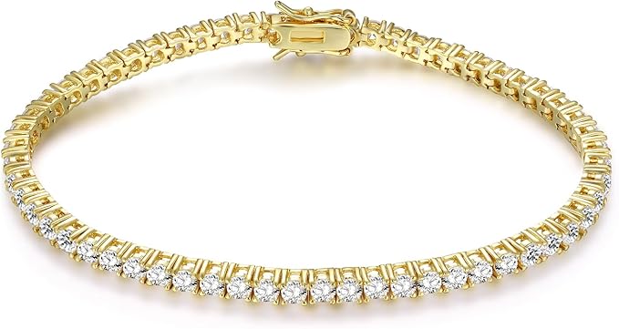 Gemsme 18K Gold Plated 3.0 Cubic Zirconia Classic Tennis Bracelet for Women and Men 8 Inch