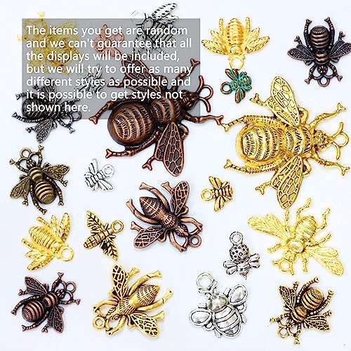 stino 100g Metal Pendant Charms for Jewelry Making, Bulk Silver & Gold Plated Charms for Braclet Necklace Crafts, Animal Plant Flower Pet and so on - color: Bee Silver & Gold