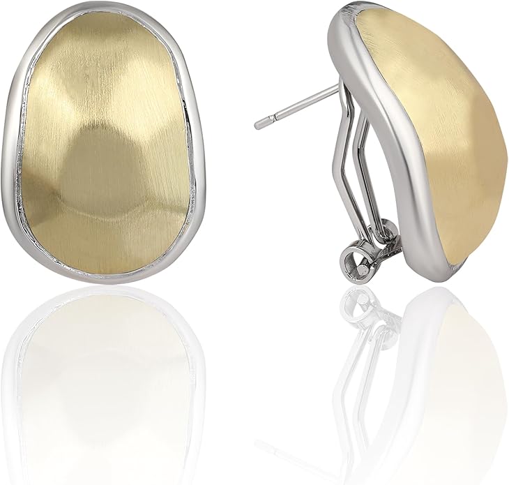Mytys Two Tone Huggie Hoop Earrings Cross Over Design Twisted Rope Silver Gold Statement Wide Band Clip On Hoops for Women Fashion Jewelry Gift