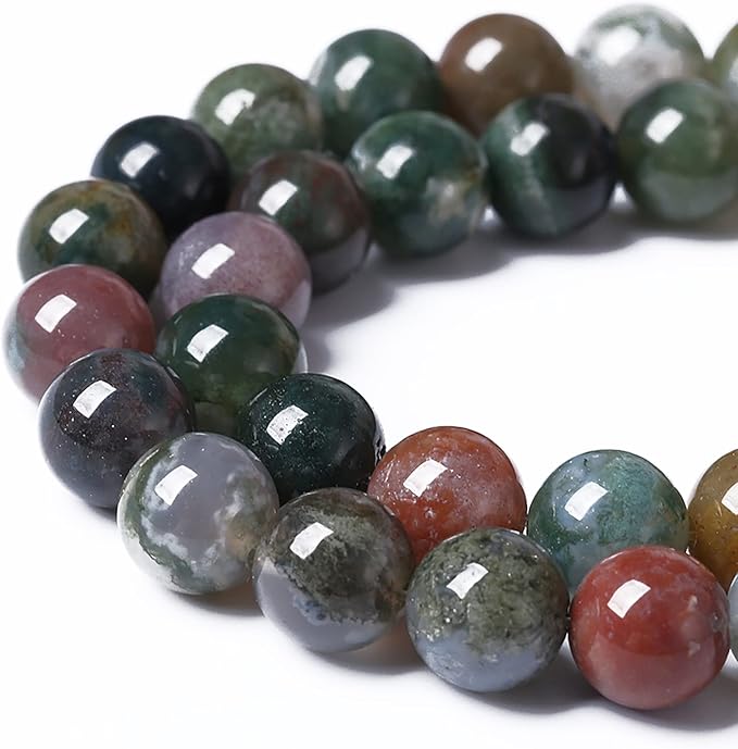 38pcs 10mm Natural Indian Agate Gemstone Beads Smooth Round Loose Spacer Beads for Jewelry Making DIY Bracelet Necklace 15" Strand