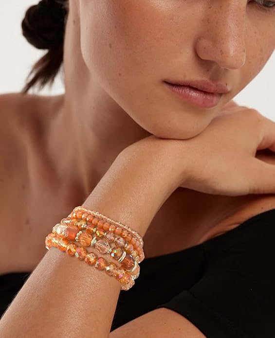 Noessla Beaded Boho Stretch Bracelet Colorful Stackable Crystal Beads Bracelets Trendy Costume Jewelry Mothers Day Gifts for Women