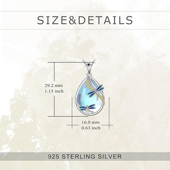 KQF Dragonfly/Butterlfy/Cat/Jellyfish/Bunny/Axolotl/Bee/Mermaid/Hummingbird/Elephant Necklace for Women Sterling Silver Moonstone Pendant Necklace Dragonfly Jewelry Gifts for Women