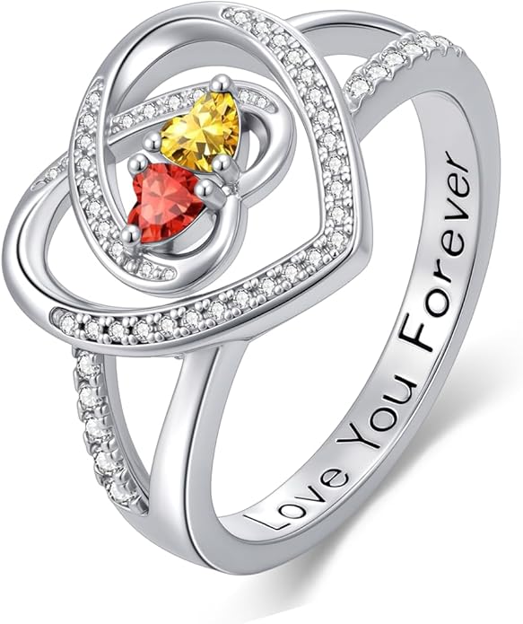Valentine's Day Gifts for Women Birthstone Rings for Women Heart Statemet Engagement Eternity Wedding Promise Rings Jewelry Anniversary Christmas Valentine Mothers Day Birthday Gifts for Wife Her Girlfriend