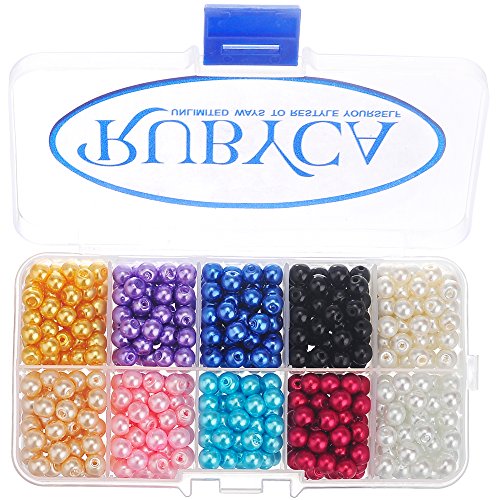 RUBYCA Czech Satin Luster Glass Pearl Round Beads for Jewelry Making, 8mm, Mix Colors, Organizer Box - color: Pearl Luster Mixed Colors #3, size: 8mm