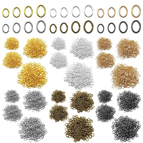 2400pcs Oval Jump Rings Stainless Steel Jump Rings Oval Open Ring Open Jumps Ring Diameter 4mm 5mm 6mm 7mm for Jewelry Making Supplies Earring Bracelet Necklace DIY Craft Making(6 Colors) - color: 6 colors B