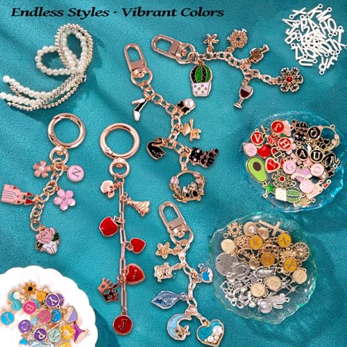 Wurosi 325Pcs Charms Lip Gloss Keychain Making Kit, Including 20 Keychain Clips 25 Extender Chain 118 Charms Jewelry Plier, Bag Charm Kit, Keychains Making Supplies for Jewelry Making,Christmas Gifts - color: 325 pcs kits