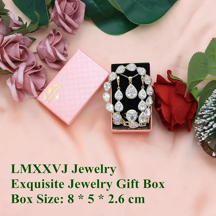 LMXXVJ Necklace Long Earrings Bracelet Set, White Gold Plated Created Blue Sapphire Jewelry Set Wedding Party Gift Jewelry for Women Bridal Bridesmaid