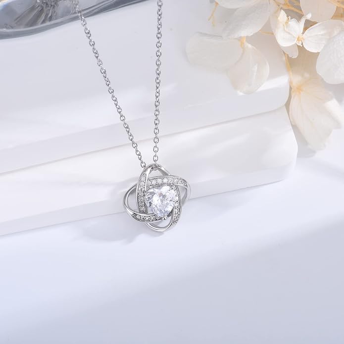 EPIRORA Sterling Silver Cubic Zirconia Love Knot Pendant Necklace for Women, Graduation Birthday Christmas Jewelry Gifts for Friends/Wife/Sister/Daughter/Mom