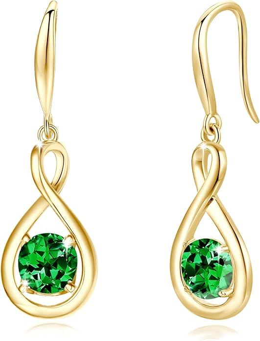 FANCIME Valentines Day Gift Dangle Drop Earrings 925 Sterling Silver Dainty Infinity Round Gemstone Birthstone Jewelry Birthday Gifts for Her Women