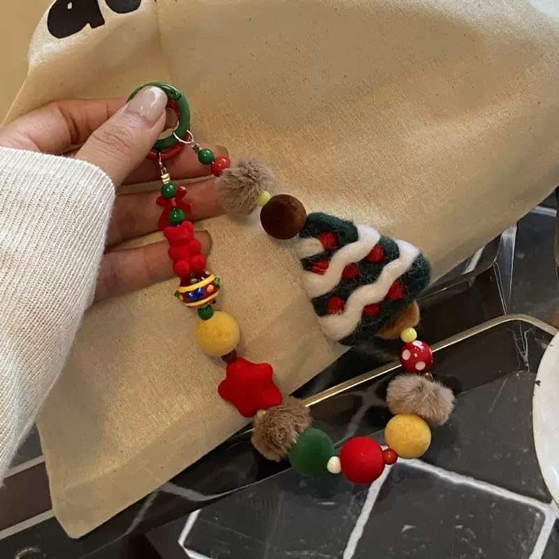 16mm Acrylic Beads 100pcs Christmas Pom Pom Bead Loose Fuzzy Faux Fur Poms Beads for DIY Crafting Necklace Bracelet Jewelry Making Keychain (mrsd) - color: red&yellow&green