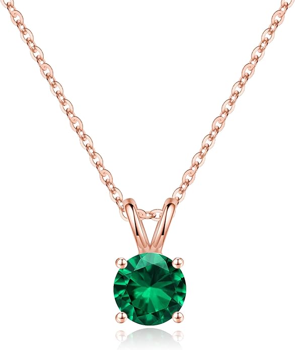 SMILEST Birthstone Necklace for Women Mom Wife, 1ct Sparkle Round Cut Birthstone Pendant 925 Sterling Silver Necklace Gifts for Women Mom Wife Friend