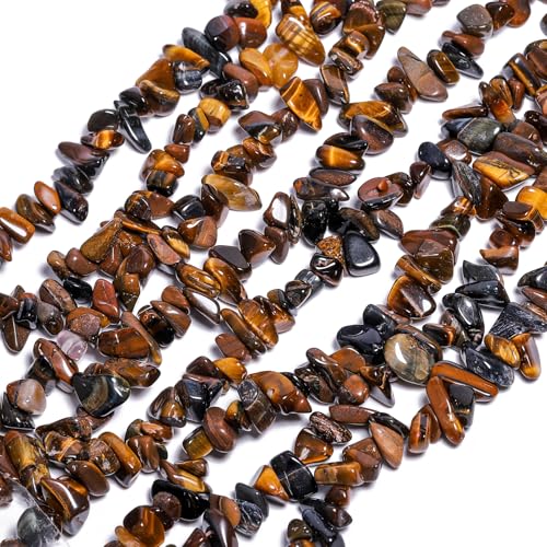 30in Tiger's Eye Natural Chip Stone Beads 5-8mm About 230pcs, Irregular Drilled Yellowish-Brown Bead for Bracelets Jewelry Making Supplies for Adults, DIY Crafts. - color: Tiger's Eye, size: 5-8mm Stone Chip Beads
