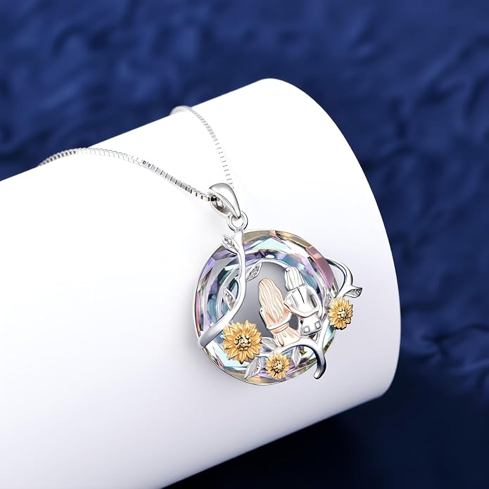 TOUPOP Sisters Gifts from Sister Necklace Sterling Silver Rose Flower with Crystal Jewelry Valentines Day Birthday Gifts for Women Best Friend Friendship