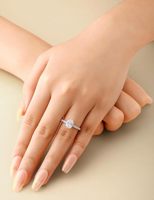 Elspeth 925 Sterling Silver Engagement Ring for Women Oval/Radiant/Pear/Princess/RoundCut Cubic Zirconia Promise Ring Size 4-10