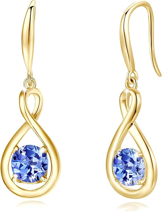 FANCIME Valentines Day Gift Dangle Drop Earrings 925 Sterling Silver Dainty Infinity Round Gemstone Birthstone Jewelry Birthday Gifts for Her Women