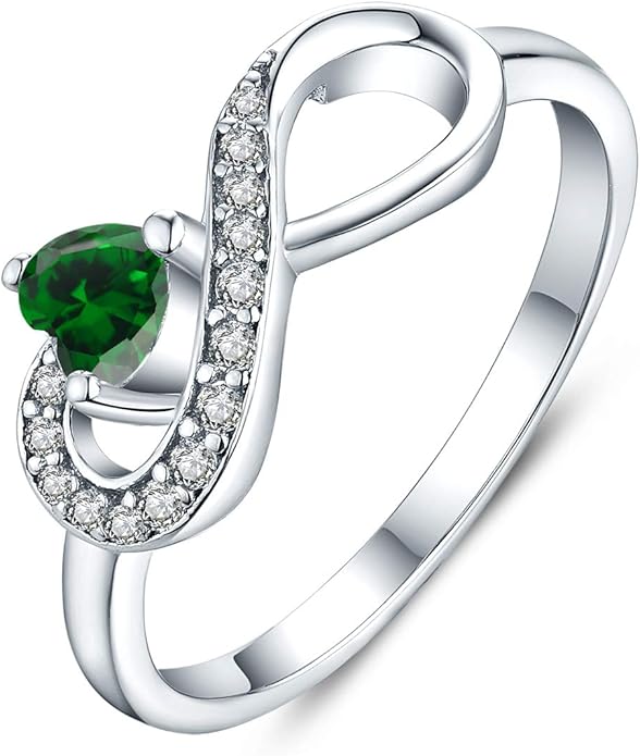 JO WISDOM Promise Ring for Women Sterling Silver Infinity Heart Promise Rings for Her Birthstone Cubic Zirconia Friendship Ring Size 5-12
