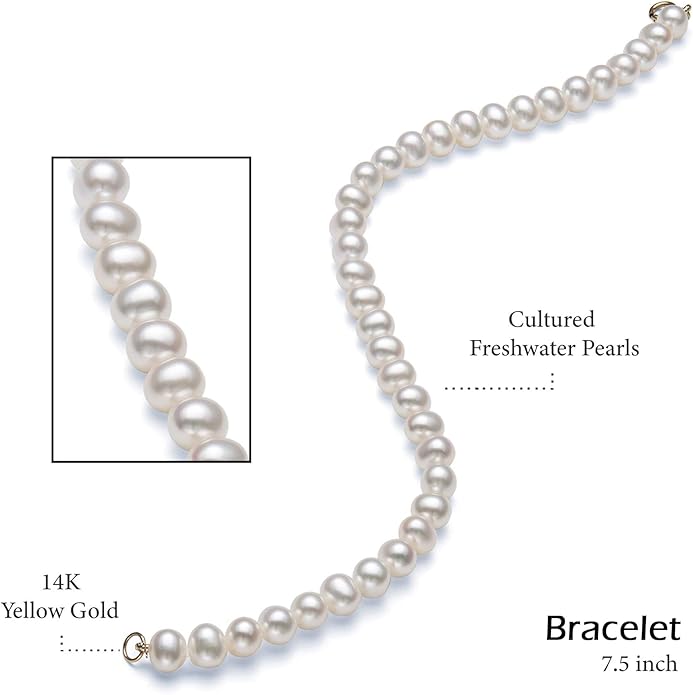Belacqua 14K Gold Freshwater Pearl 18" Necklace Bracelet Stud Earrings Set for Women | Jewelry for Her | Gift Box Included