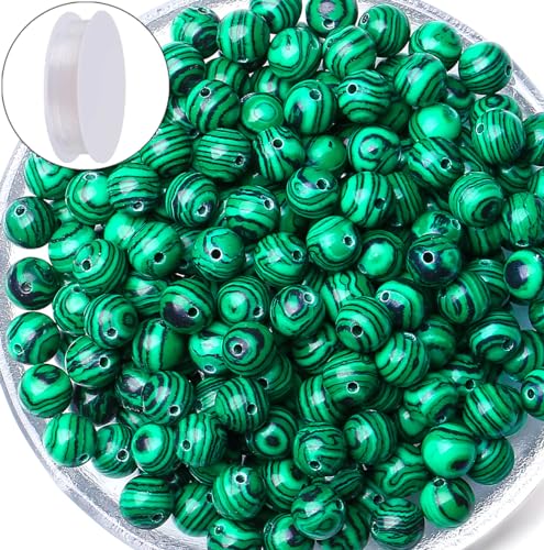 QINJIEJIE 100PCS Malachite Beads 8mm Natural Stone Beads Round Loose Gemstone Bead for Bracelet Beading Crystal Jewelry Making DIY Necklace Earrings 0.32" - color: Malachite, size: 100PCS