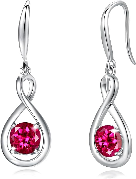 FANCIME Valentines Day Gift Dangle Drop Earrings 925 Sterling Silver Dainty Infinity Round Gemstone Birthstone Jewelry Birthday Gifts for Her Women