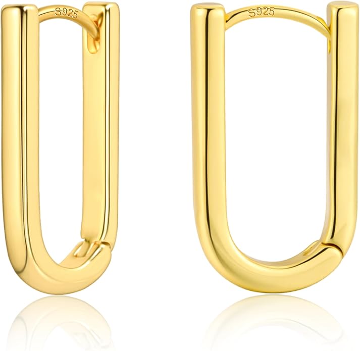 ALEXCRAFT 925 Sterling Silver Hoop Earrings for Women, Hypoallergenic 14K Gold Plated Small Rectangle Huggie Hoop 12x22mm Outer Diameter Medium Square Rectangle Hoops Earrings for Women Jewelry Gifts