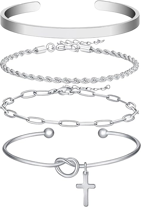 Gold Bracelet Stack for Women 14K Gold Plated Bracelet Stack Silver Jewelry Set Stackable Gold Jewelry Gold Bracelet