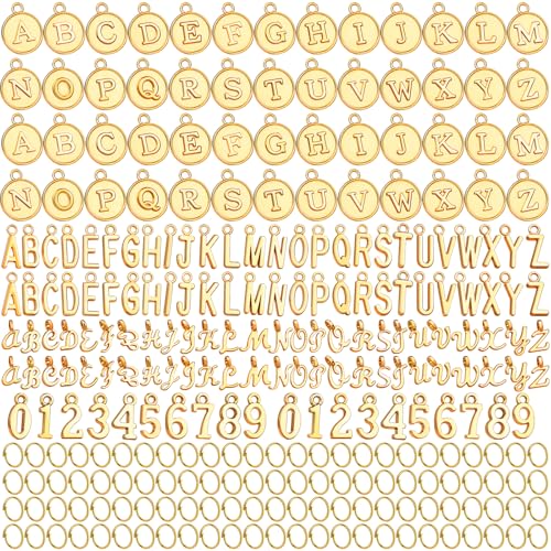 LEOBRO Letter Charms, 376 Pcs Gold Charms for Jewelry Making, Bracelet Necklace Charm & Jump Rings, Jewelry Making Supplies, Gold - color: Gold