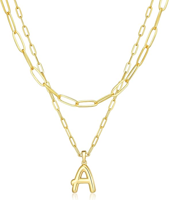 adoyi Valentines Day Gifts for Women Hers Dainty 14K Gold Plated Heart Initial Necklaces Layered Letter A-Z Pendant Necklace Stack Trendy Jewelry Birthday Valentines Day Gifts for Women Jewelry