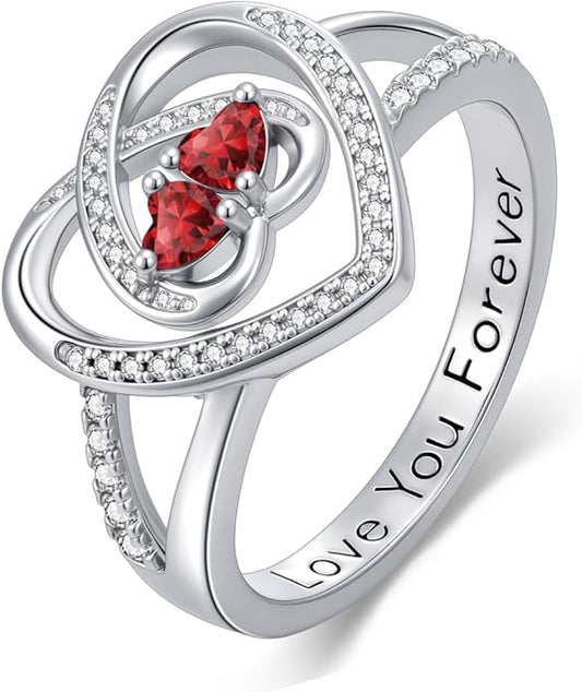 Valentine's Day Gifts for Women Birthstone Rings for Women Heart Statemet Engagement Eternity Wedding Promise Rings Jewelry Anniversary Christmas Valentine Mothers Day Birthday Gifts for Wife Her Girlfriend