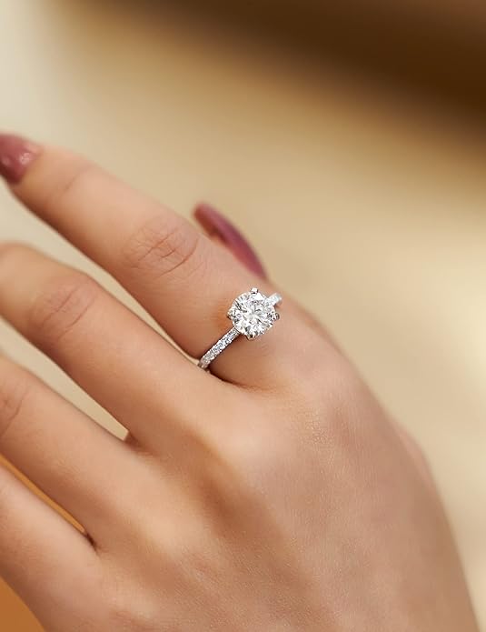 IMOLOVE Solitaire Moissanite Engagement Ring, 1CT D Color VVS1 Clarity, 925 Sterling Silver with 18K White Gold Plated, Ideal Gift for Women