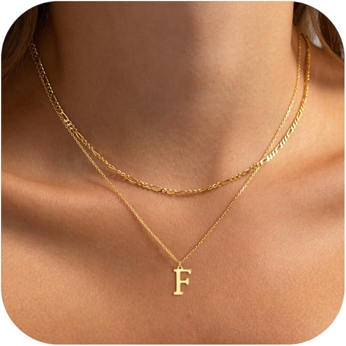 Initial Necklaces for Women Dainty Gold Silver Layered Letter Pendant Necklace Cute Figaro Chain Choker Necklace Personalized Trendy Stuff Jewelry Stack Gift for Women Her