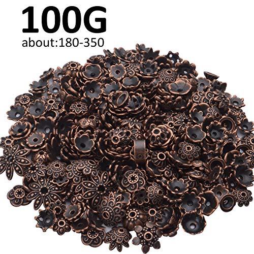 BronaGrand 100 Gram(About 180-350pcs) Bead Caps Metal Spacers Jewelry Findings Accessories for Bracelet Necklace Jewelry Making,Antique Copper - color: Antique Copper
