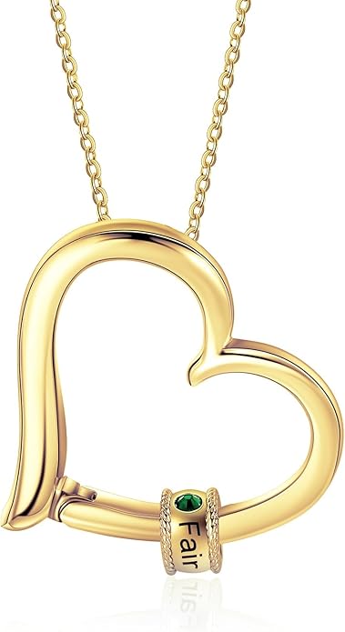 Personalized Women's Pendant Necklace 925 Sterling Silver with 1-5 Simulated Birthstone Names Customized Heart Shape Cubic Zirconia Necklace