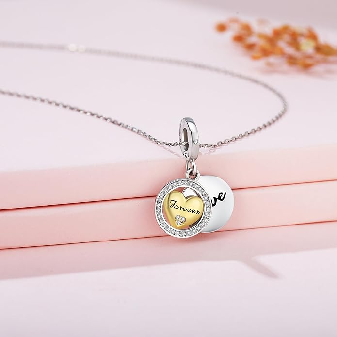 JIAYIQI Mother Sister Daughter Wife Charms Fit Charms Bracelet Necklace with Double Heart Love Charms 925 Sterling Silver Beads for Women Jewelry