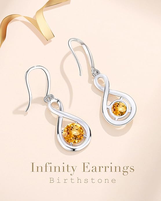 FANCIME Valentines Day Gift Dangle Drop Earrings 925 Sterling Silver Dainty Infinity Round Gemstone Birthstone Jewelry Birthday Gifts for Her Women