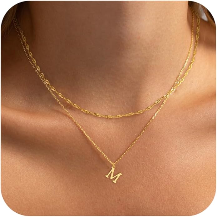14K Gold Plated Initial Necklaces for Women Dainty Layered Letter Pendant Necklace Cute Choker Necklace Gift Trendy Stuff Personalized Jewelry Stack for Women Her