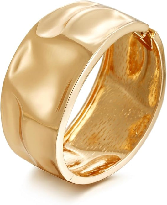 Golden Polished Chunky Twisted Hinged Waterdrop Bangle Bracelet for Women Spiraled Oval Bangle Bracelet