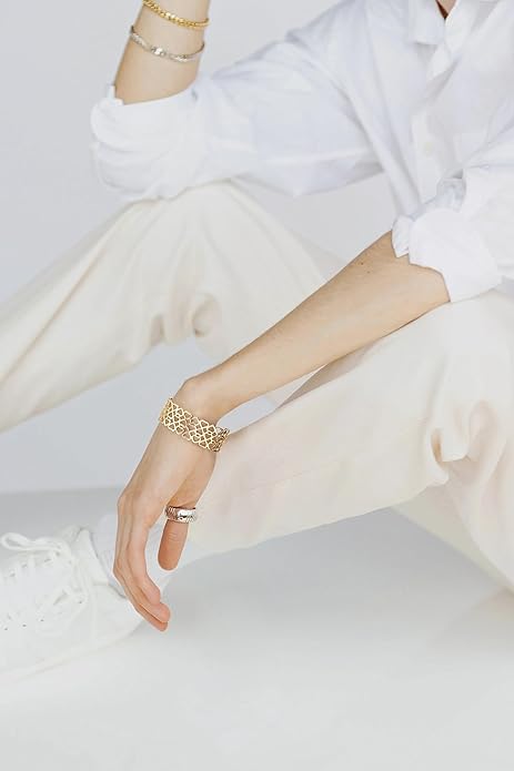 PERNNLA PEARL Dainty Gold Bar Bracelet for Women Simple Delicate Thin Cuff Bangle Hook Bracelet 18K Gold Plated Handmade Minimalist Jewelry
