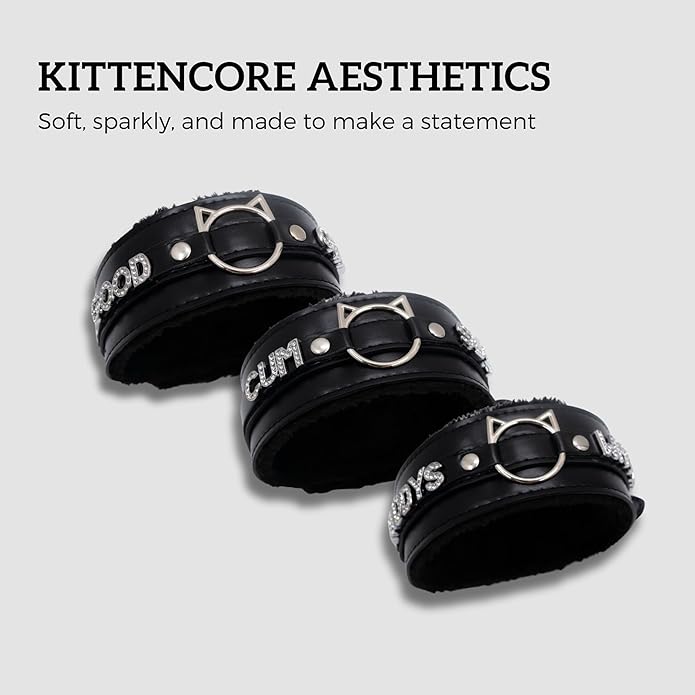 Handmade Collar Choker Necklace for Women – Cat Ear O-Ring Punk Goth Letter Choker,Black/Pink Furry Alt Fashion Jewelry