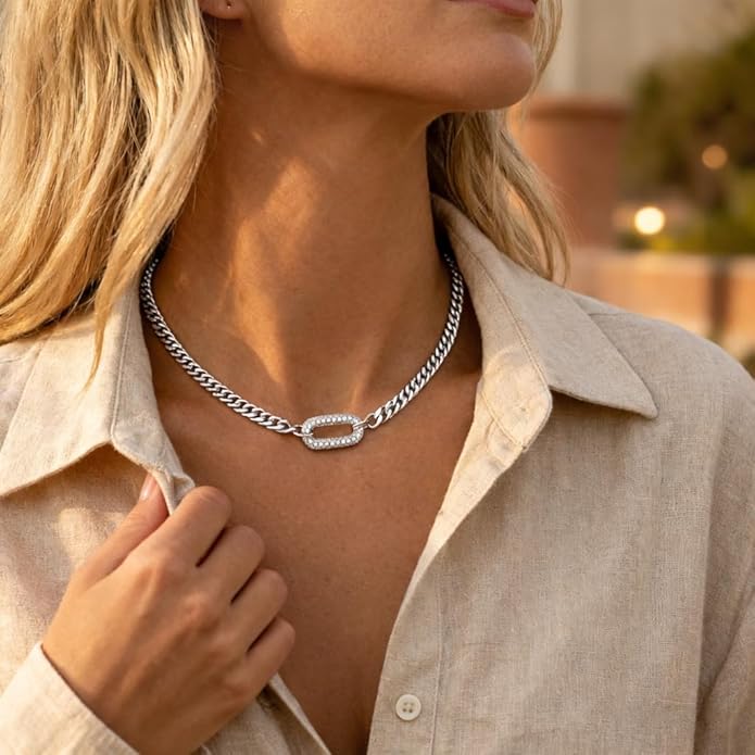 Moodear Gold Necklace for Women Trendy - Chunky Herringbone Paperclip Cuban Link Chain Choker Hypoallergenic Trendy Necklaces for Women Non Tarnish Jewelry Gifts