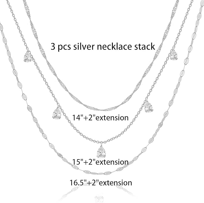 Layered Necklaces for Women, Dainty Gold Necklace Stack 14k Gold Plated Layering Cubic Zirconia Choker Necklaces for Women Trendy Simple Layered Gold Necklace Set Fashion Jewelry