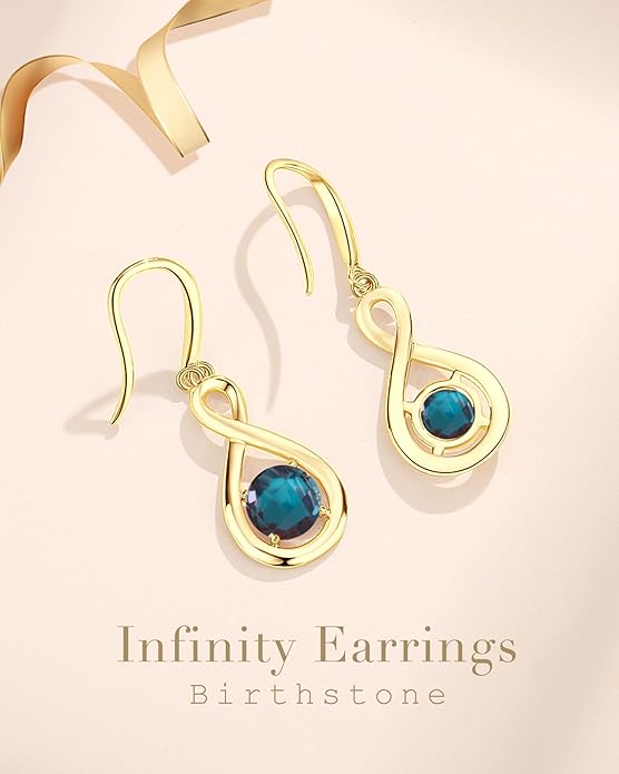 FANCIME Valentines Day Gift Dangle Drop Earrings 925 Sterling Silver Dainty Infinity Round Gemstone Birthstone Jewelry Birthday Gifts for Her Women