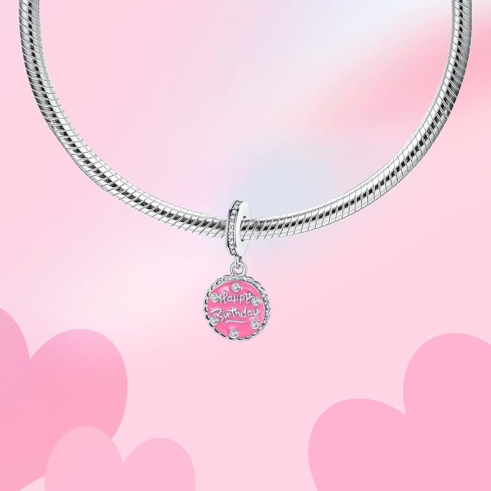 Birthday Fashion Love Heart Dangle Charm 925 Sterling Silver Charms fits Bracelets and Necklace Pendant Bead Charms Jewelry Present for Women Family Friends
