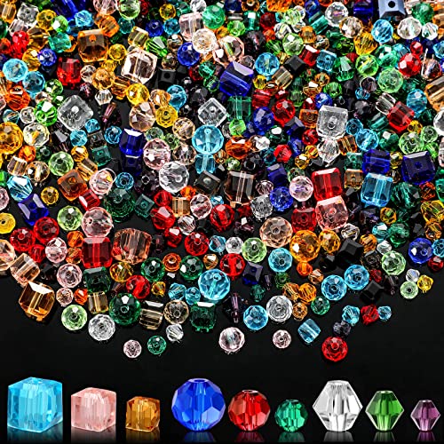 Inbagi 1000 Pieces Glass Beads Bulk Assorted Crystal Beads for Jewelry Making Faceted Bicone Cube Rondelle Spacer for DIY Crafts Bracelets Necklace Pendants Making Supplies