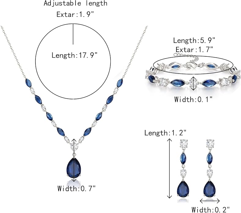 Crysdue Teardrop Bridal Jewelry Set for Wedding Party, Silver/14K/Rose Gold Plated Prom Costume Jewellery for Bride Bridesmaids Women, Cubic Zirconia Necklace Dangle Earrings Bracelet