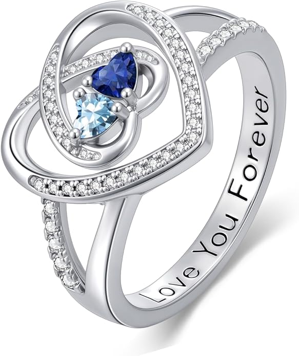 Valentine's Day Gifts for Women Birthstone Rings for Women Heart Statemet Engagement Eternity Wedding Promise Rings Jewelry Anniversary Christmas Valentine Mothers Day Birthday Gifts for Wife Her Girlfriend