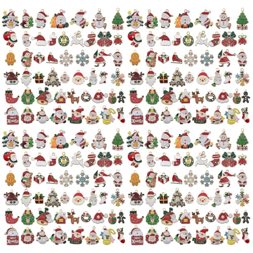 Sailanzi 50pcs Alloy enamel Christmas series Santa Claus snowman Christmas tree Pendant Jewelry Making DIY Keychain Earrings Pendant Various Design Charms for Jewelry Making Bracelets Necklace(SN936) - color: SN936