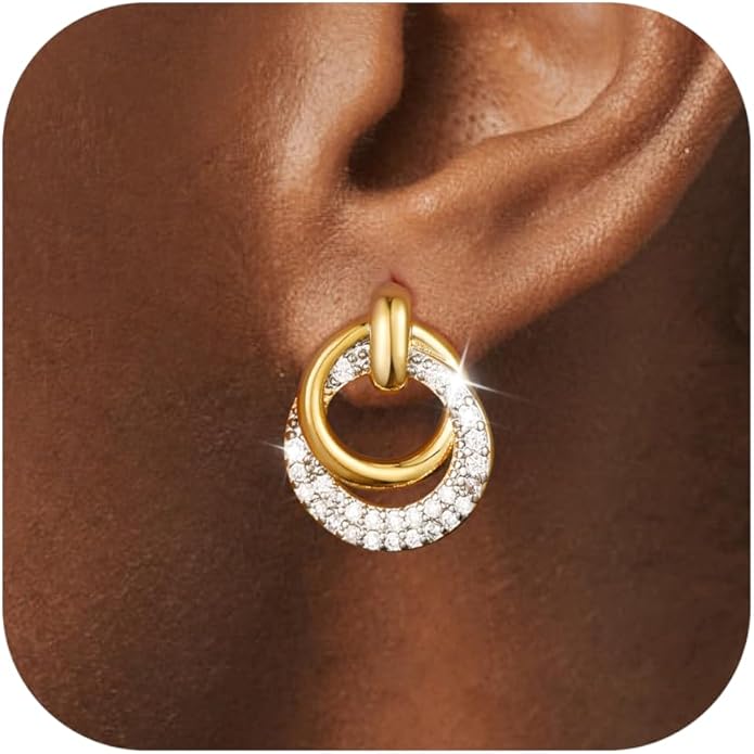 14K Gold Plated Chunky Clip On Earrings for Women 14k Gold Knot Link Clip Earrings Silver Rhinestone Hoop Clip On Earrings Jewelry for Women